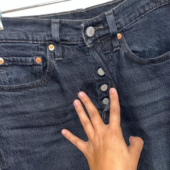 Levis 501 Original Fit Black Distressed Button-Fly Jeans 24x27 - Picture 12 of 12